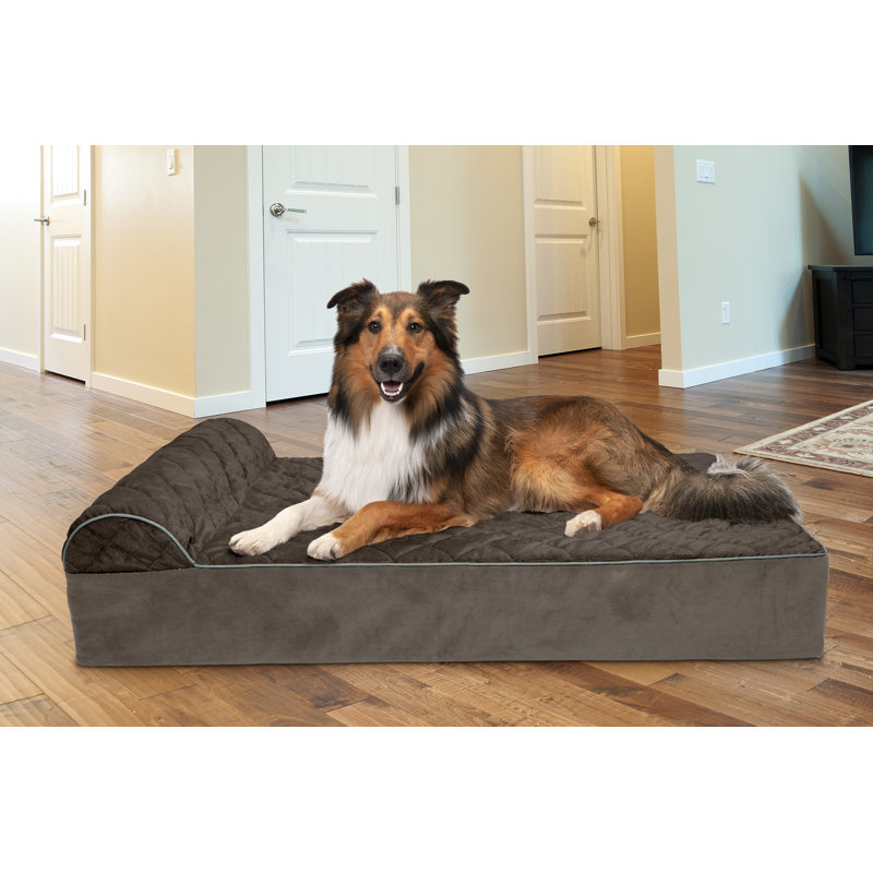 Quilted Faux Fur & Velvet Goliath Chaise Pet Bed, Large (48" W x 30" D x 11" H), Espresso