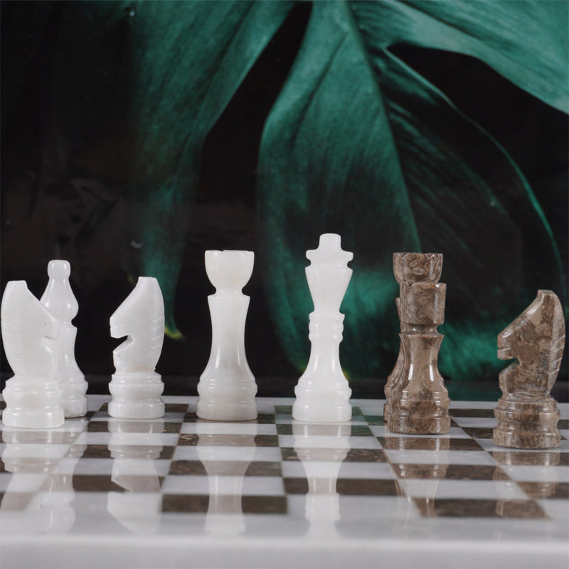 Jeu d'échecs en marbre fait à la main, Blanc, bronze