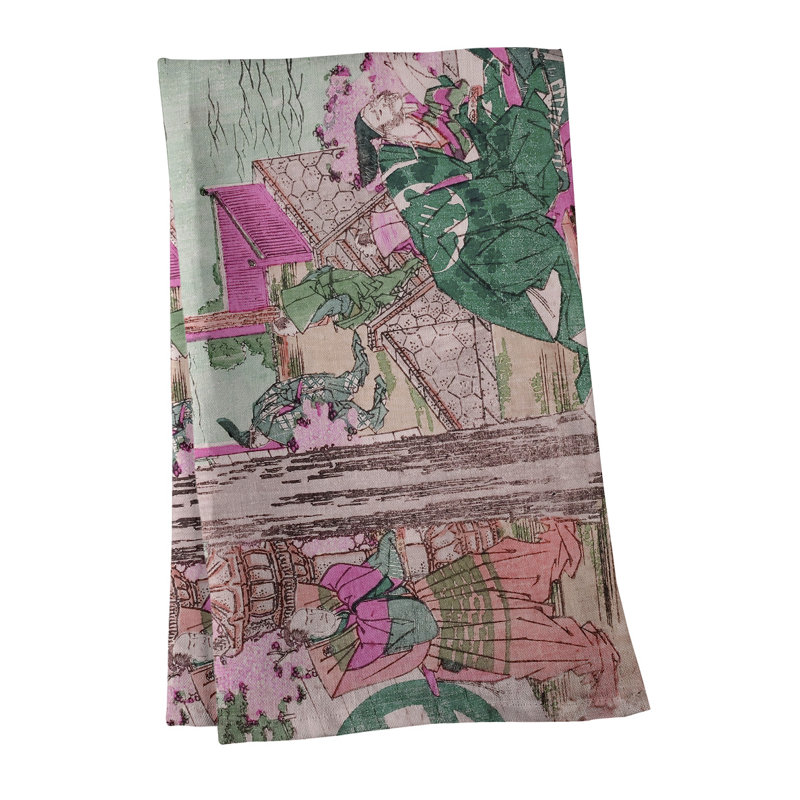 Serviette de thé japonaise courtesan, Sergé de coton, Bleu / Rose