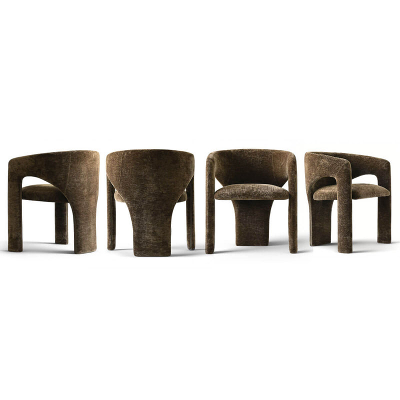  Set of 4 Modern Upholstered Barrel Dining Chair, Chocolate Brown