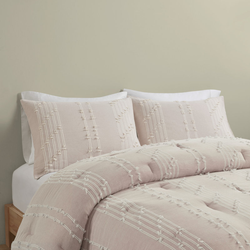 Blush Cotton Jacquard Full Comforter Set with Reversible Design