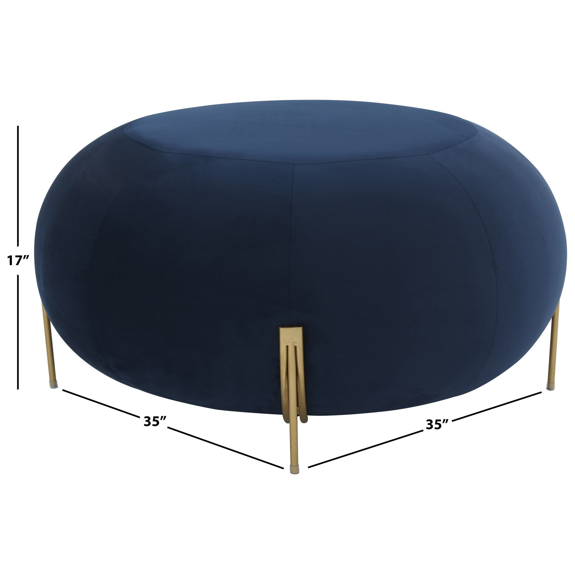 Lieze Upholstered Ottoman, Gold, Navy Velvet