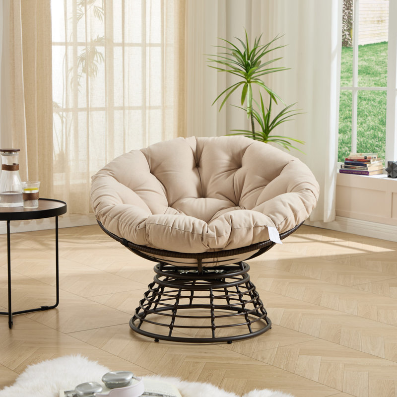 Fauteuil d'appoint pivotant moderne et ergonomique, acier et rotin, pour l'intérieur et l'extérieur