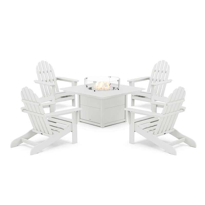 POLYWOOD x Sol 72 5-Piece Traditional Adirondack Fire Pit Table Set, White