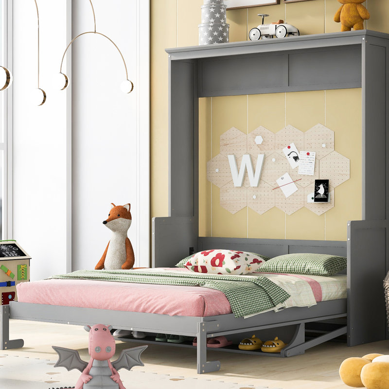 Grand lit moderne avec tablette de rangement grise - 2 solutions de chambre à coucher et décoration