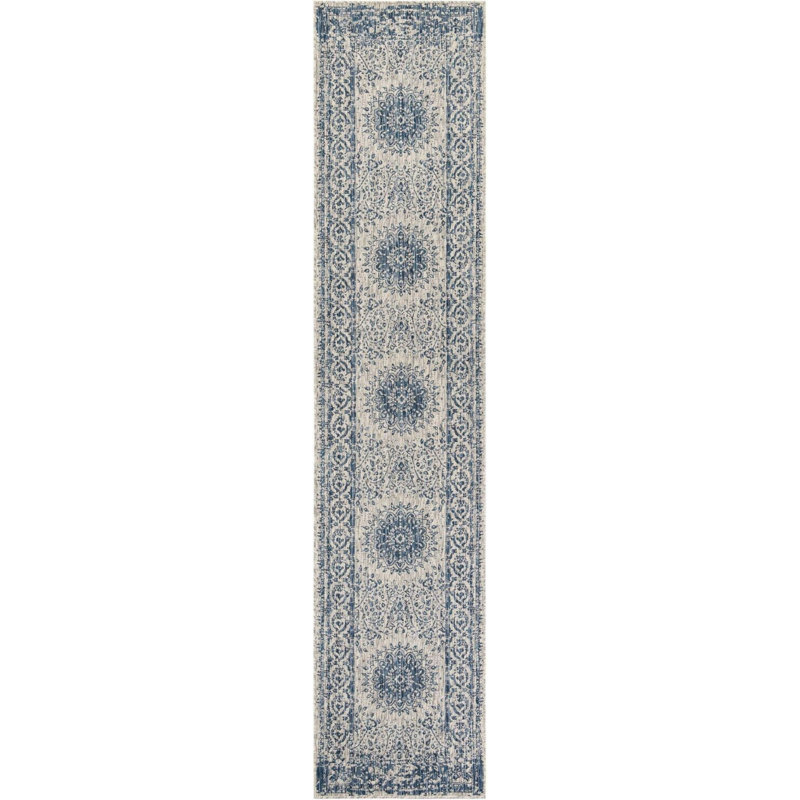 Tapis bleu Contemporary Hitchens, Tapis de couloir 2 pi 7 po x 12 pi