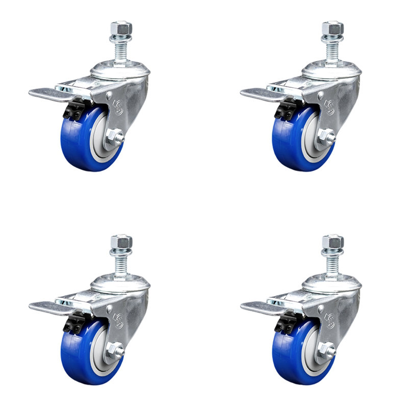 Ensemble de roulettes à tige pivotante en polyuréthane de 12 mm avec frein à verrouillage total