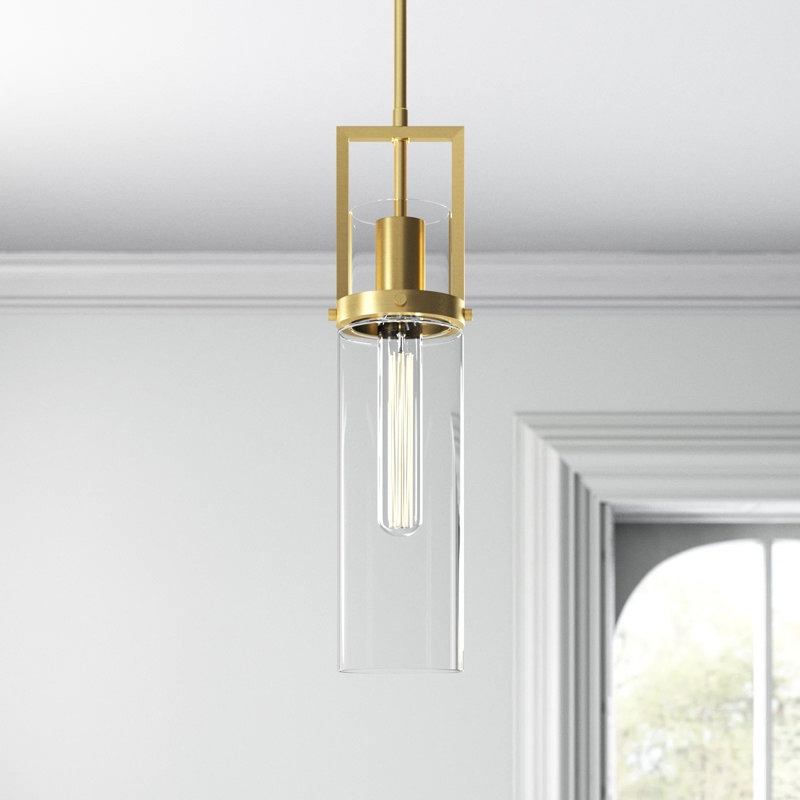 Luminaire suspendu 30 po Great Smoky, Laiton brossé, Clair, H 17,63 po x l 4,25 po x P 4,25 po
