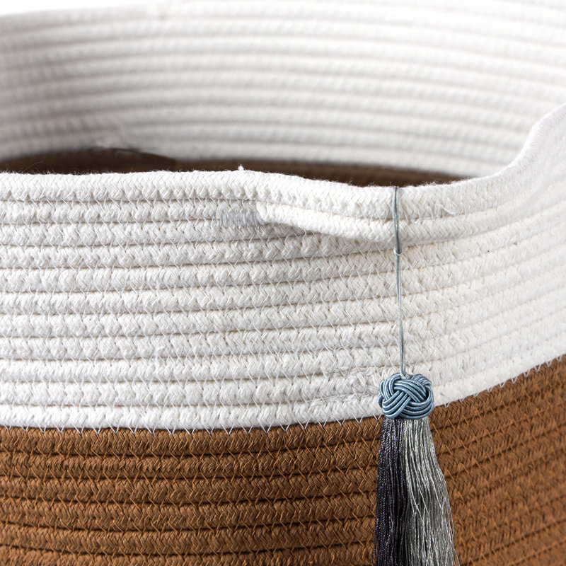 Panier en corde de coton, Marron, H 13 po x l 15,8 po x P 15,8 po
