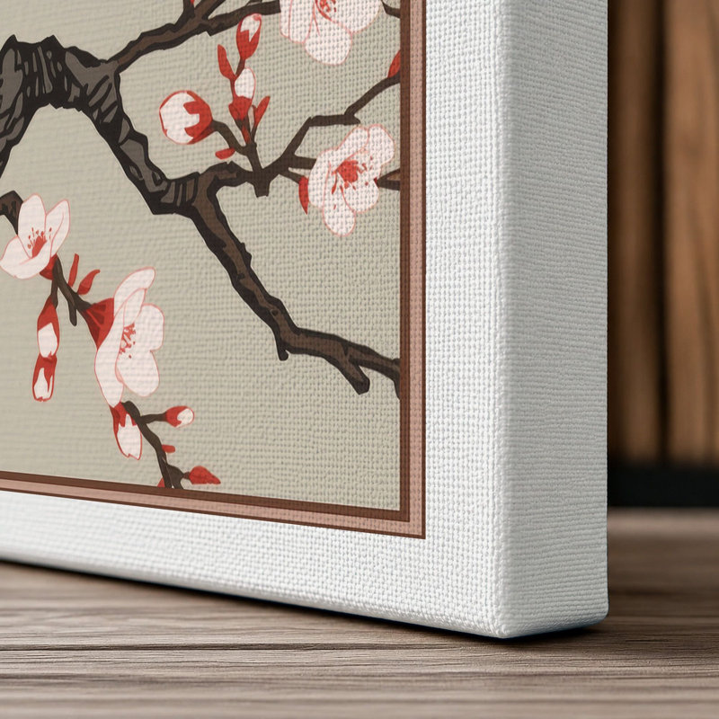 Spring Blossom Branch Japandi - Wrapped Canvas, 18x12 - 45.7 x 30.5 cm, White Border