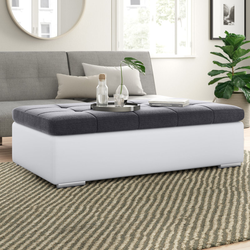 Charlenne 153cm Wide Faux Leather Tufted Rectangle Standard Ottoman