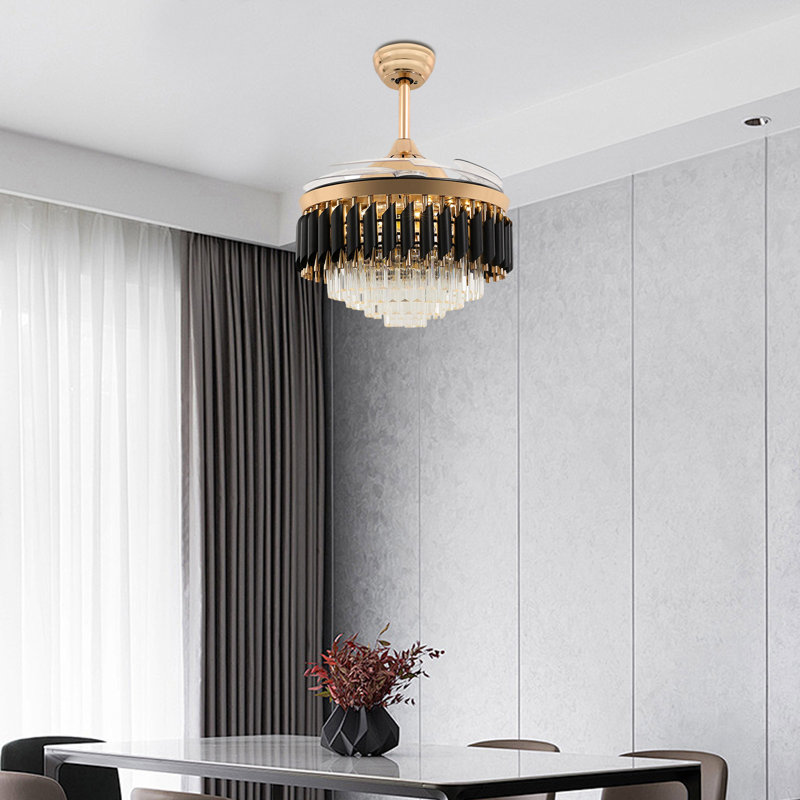 Ventilateur de plafond rétractable de luxe à DEL en cristal 42 po Adrew