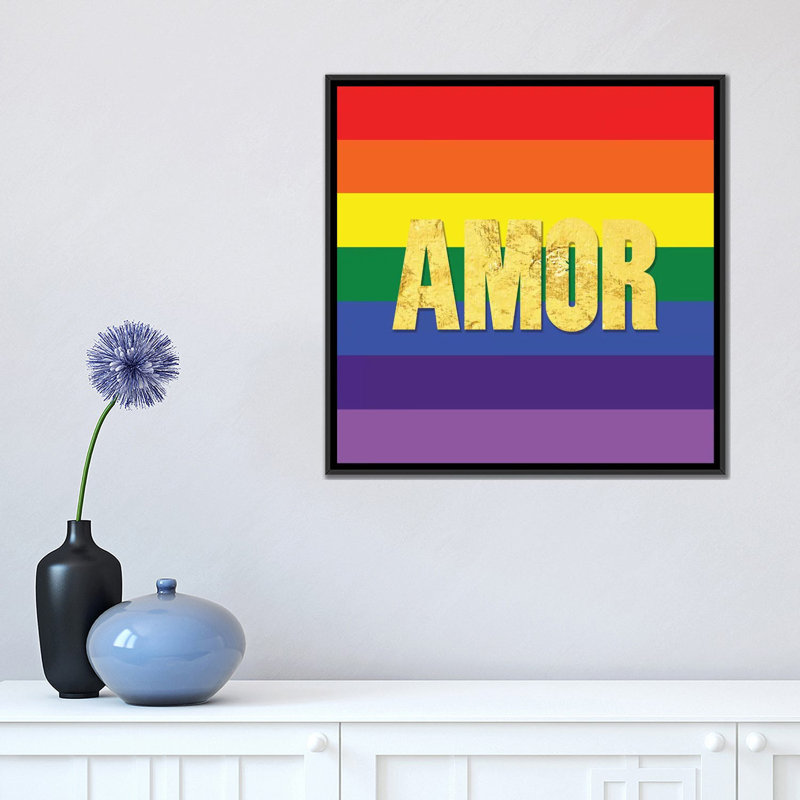 Pride for Amor, art textuel sur toile tendue, H 18 po x l 18 po x P 1,5 po, Toile encadrée noire, Pas de tapis