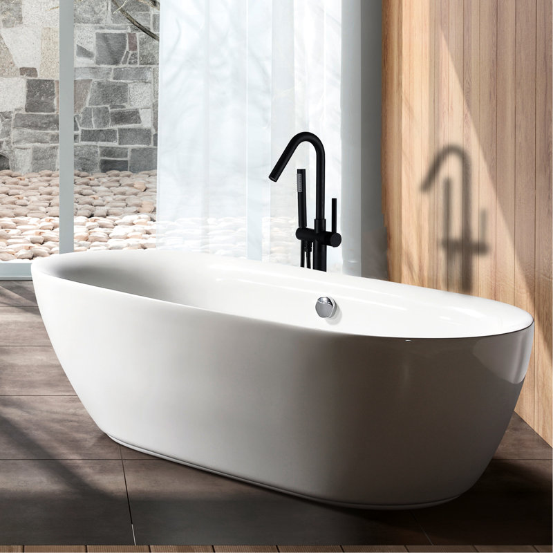 Matt Black Freestanding Bathtub Faucet With Hand Shower - Metal Construction 43.94 In. Depth, 7.93 Width, 6.97 Height Full Body Spray Bathroom Redesign Project Initiative