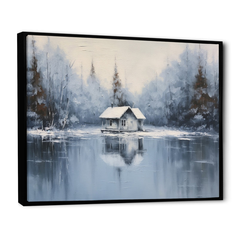 Cozy Snow Cabin III sur toile, H 16 po x l 32 po x P 1 po, Cadre flottant noir