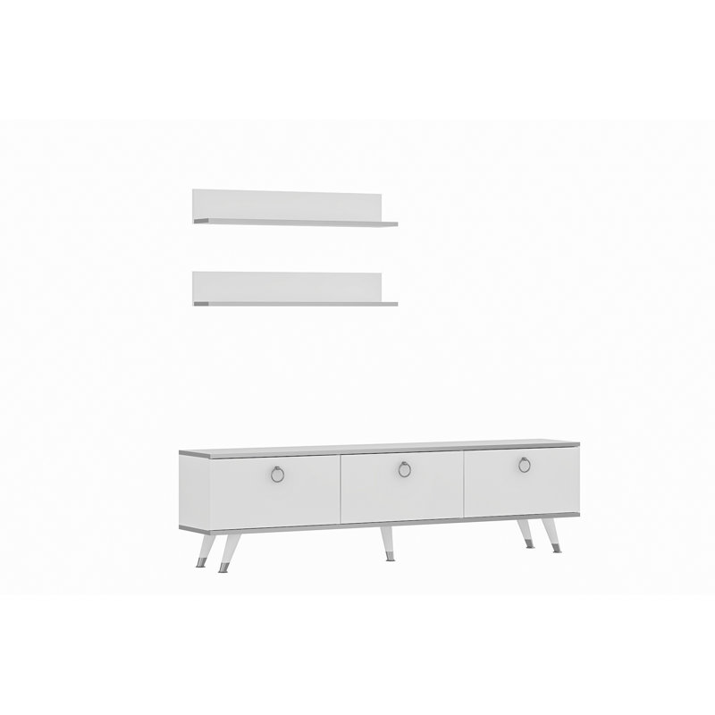 Tagen Unfinished TV Stand for TVs up to 60", White/Silver