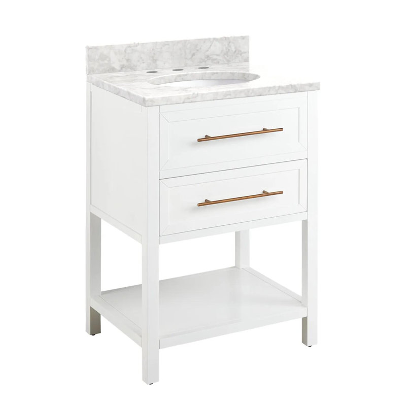 Ensemble de meuble-lavabo simple 24 po avec lavabo encastrable ovale Robertson, 8 po, Marbre de Carrare, Noir
