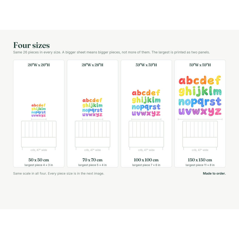 Rainbow Lowercase Alphabet Wall Decals, Set of 26 Educational Peel and Stick Wall Stickers, Classroom Playroom Decor, Kids Learning Wall Art, 20"W x 20"H (50 x 50 cm)