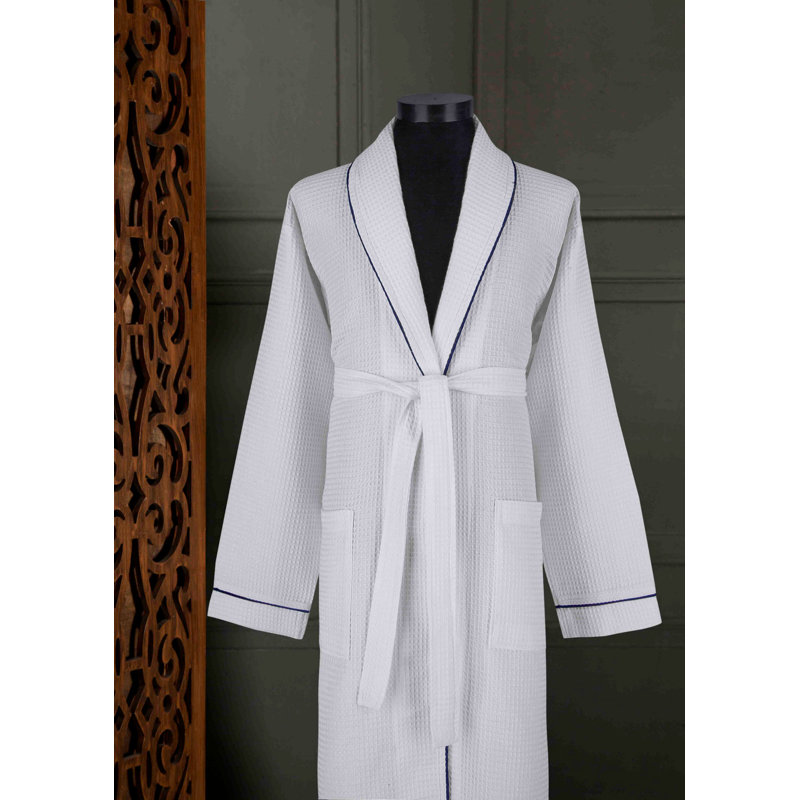 Peignoir 100% coton mi-mollet avec poches, G / TG, Blanc
