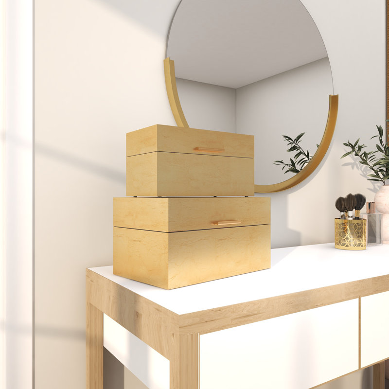 Gold Foiled Wood Lidded Decorative Box Set
