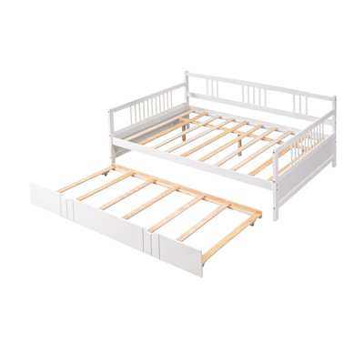 Full Size Daybed Wood Bed With Twin Size Trundle,White