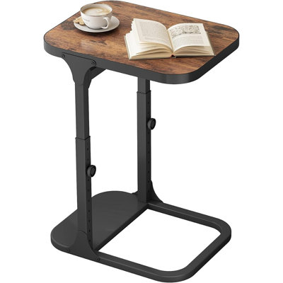 Table de bout à hauteur réglable en forme de C, table d'appoint ultra stable avec structure en métal épaissie pour canapé, canapé, salon, chambre à coucher et petits espaces, style rustique