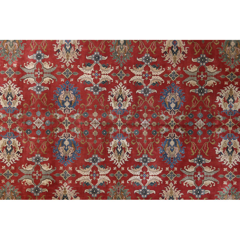 Oriental Hand-Knotted Wool Area Rug in Terracotta/Charcoal/Beige, Rectangle 12'2" x 15'1"