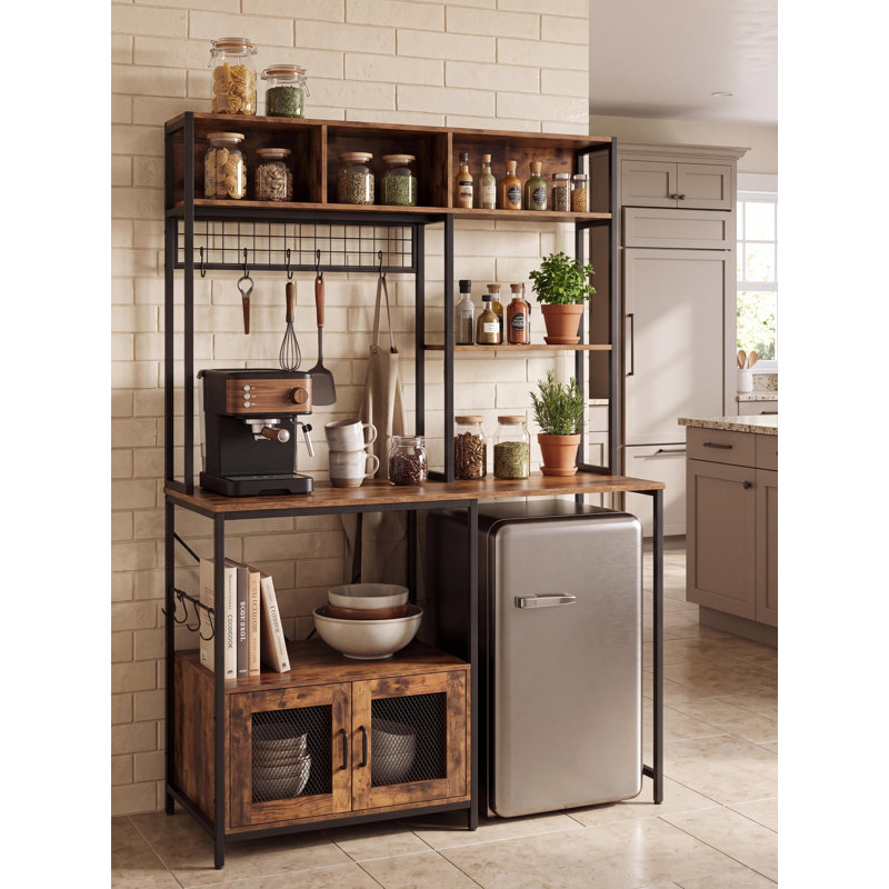 Étagère de boulanger en MDF et acier avec armoire de rangement, étagère de cuisine compacte, support à micro-ondes de style industriel avec tablettes, rétro