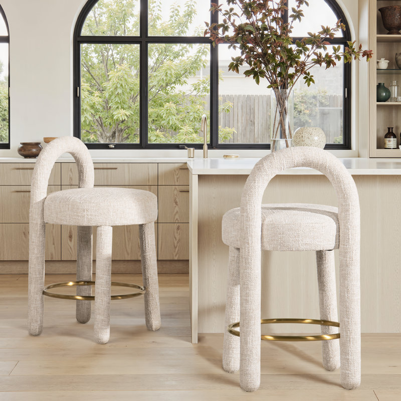 Fosston 26.5" Round Arched Upholstered Counter Stool, Set Of 2