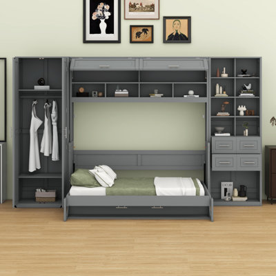 Lit escamotable Murphy avec placard, tiroirs et tablettes
