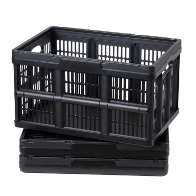 45 bacs de rangement en plastique pliables, 3 caisses de rangement pliables empilables avec poignées, peut contenir 33 lb par bac, des contenants robustes pliables, des paniers peu encombrants pour organiser la maison