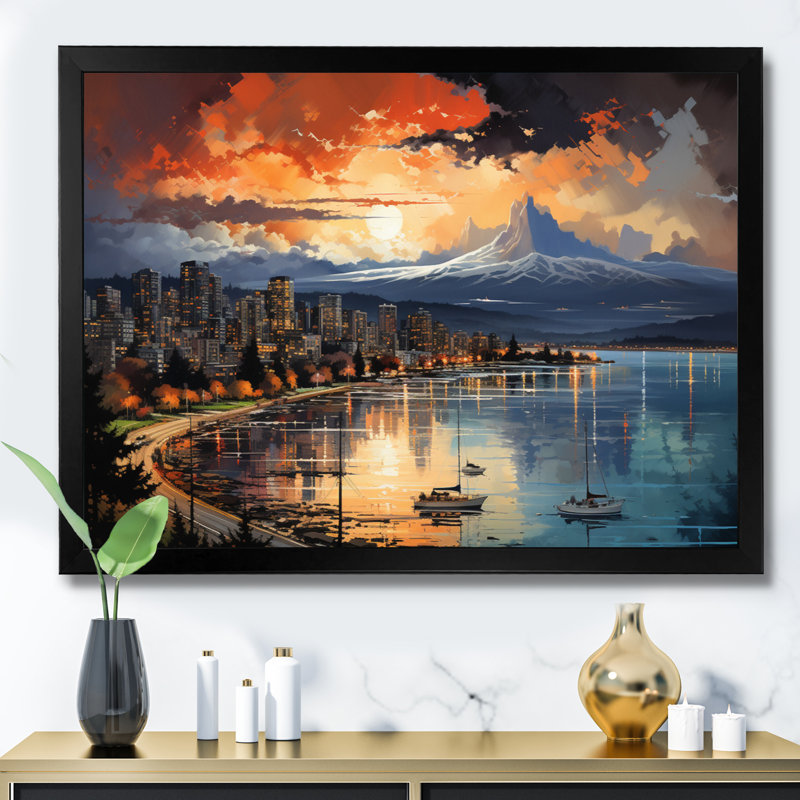 «Cityscape Mountain Twilight II», reproduction d'art sur toile, Cadre simple noir, H 16 po x l 32 po x P 1 po