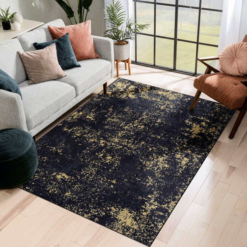 Tapis 6 x 9, à poils courts, pliable, antidérapant pour la cuisine - tapis noir, lavable à la machine, envers