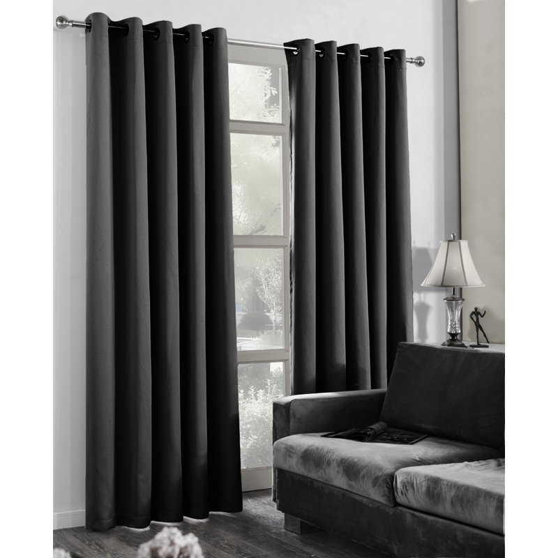 Malene Eyelet Blackout Thermal Curtains, 116 W x 182 D cm, Black