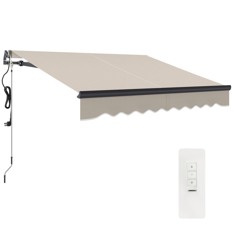 Outsunny 250cm W x 200cm D Polyester Cover Motorised Retractable Sunshade Awning, Beige