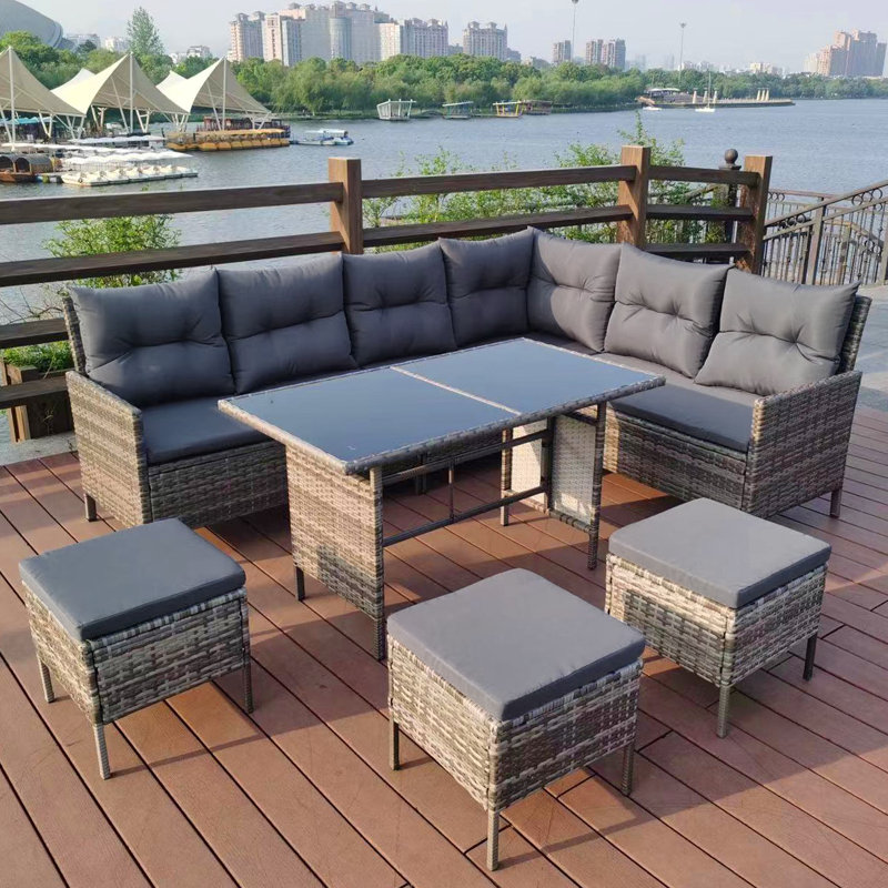Fiji KD Rattan 8 Seat Corner Dining Set, Grey