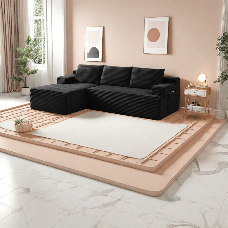 Canapés modulaires en velours côtelé noir élégant pour les espaces de vie