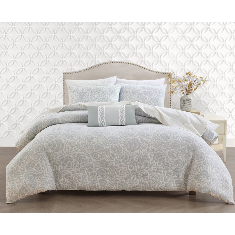 Ensemble de housse de couette Colette en coton matelassé avec bride 1/2 po - motif floral élégant, Ivoire ivoire