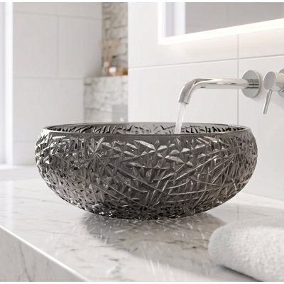 Lavabo de salle de bain vasque circulaire en verre trempé noir clair 17 po Moonshell - Collection Clearview