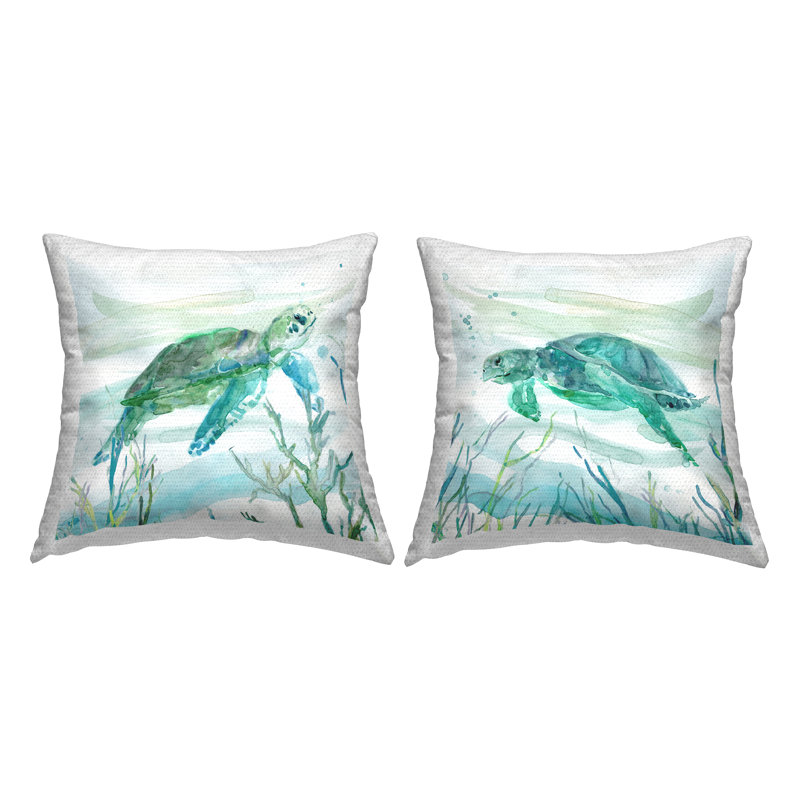 Ensemble de coussins décoratifs d'extérieur 2 pièces Under Water Turtles