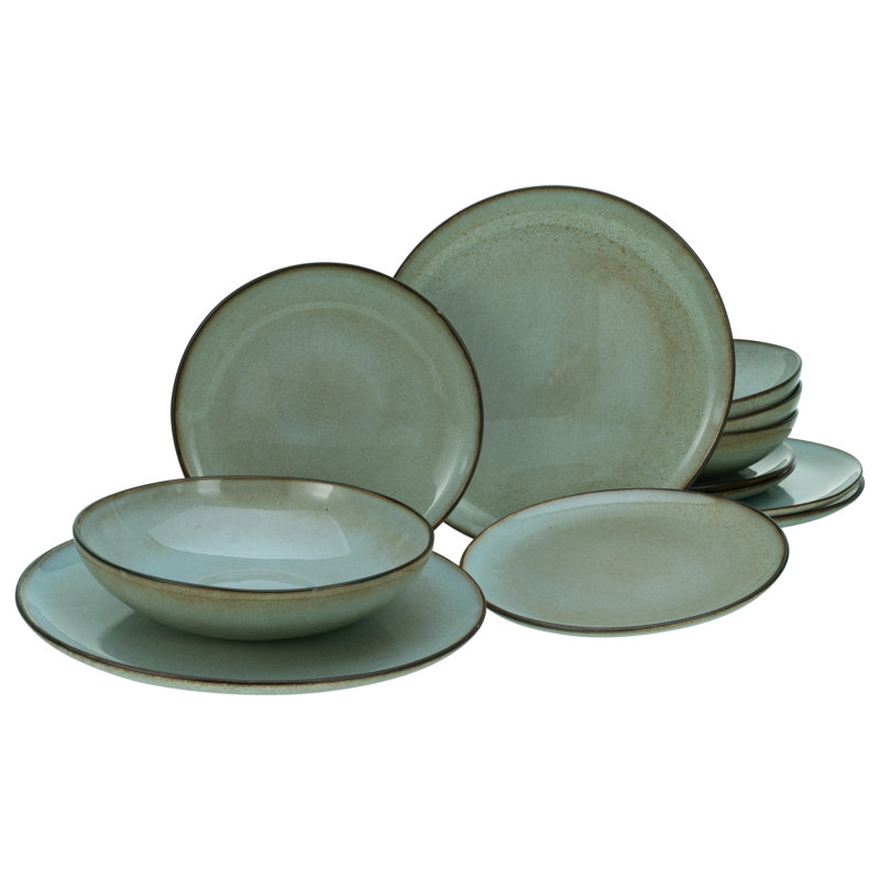 Stone Town 12 Pcs. Stoneware Crockery Set For 4 People, Turquoise