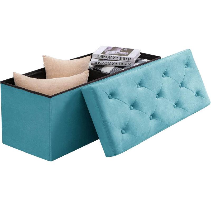 Velvet Storage Bench, Teal