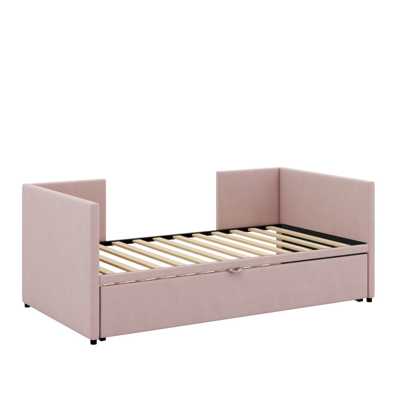 Shamina Upholstered daybed with Pop Up Trundle, Pink