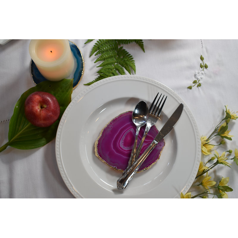 Sous-verre en agate avec bordure dorée, Rose