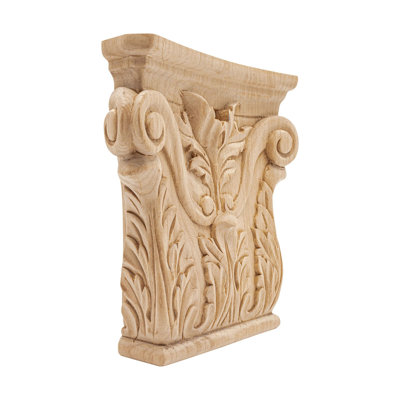 5-3/8 in x 5-1/4 in x 1-1/8 in Unfinished Solid Acanthus Wood Onlay Capital Wood Applique
