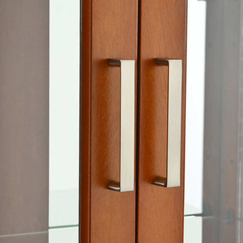 Light Walnut Color Curio Cabinet 6 Tier Lighted Curio Display Cabinet with Adjustable Shelves and Mirrored Back Panel, Tempered Glass Doors(E26 light bulb not included)