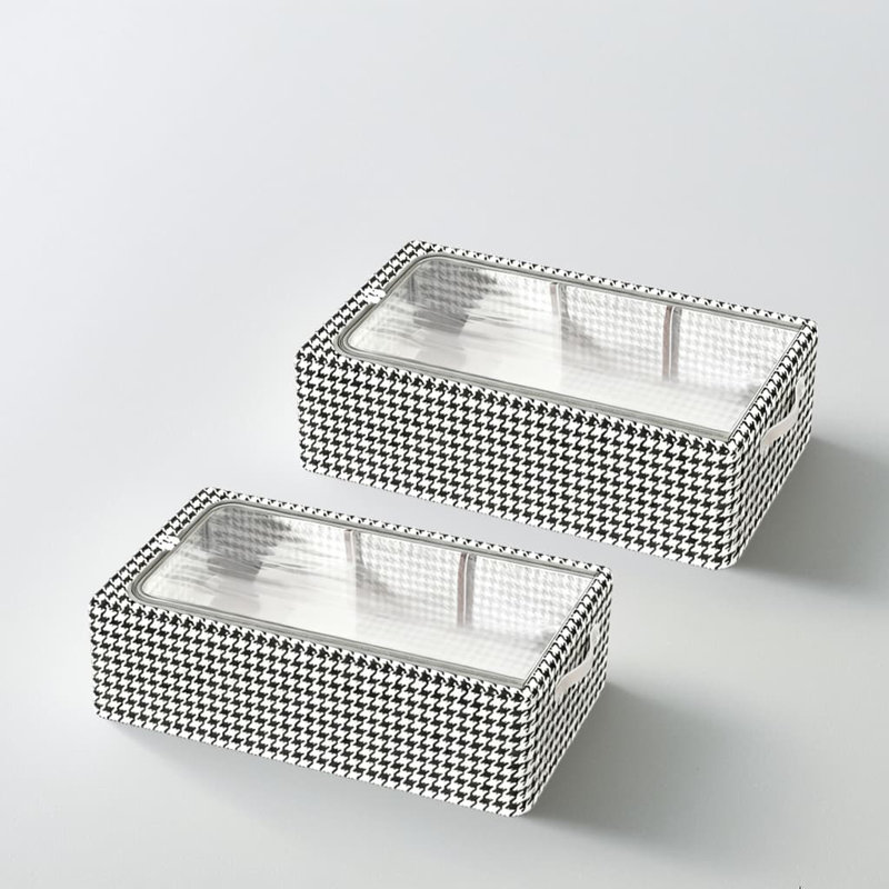 Boîte de rangement Thousand Bird Grid - Sacs de rangement extra larges à carreaux de grande taille 2 pièces avec couvercle transparent, structure en acier robuste robuste, conception pliable pour ranger les chaussures sous le lit, empilable et résistant à la moisissure