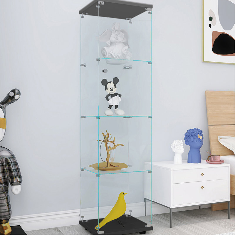 Armoire vitrée noire à 4 tablettes avec une porte - Vitrine pratique à 4 tablettes chic