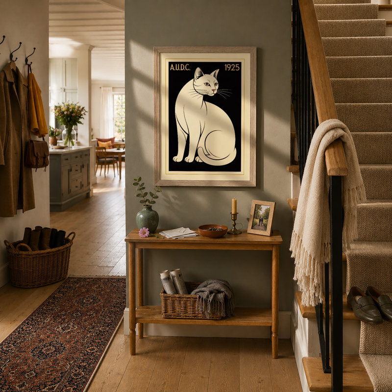 Cat Art Deco - Framed Print, A3 - 42.0 x 29.7 cm, Oak