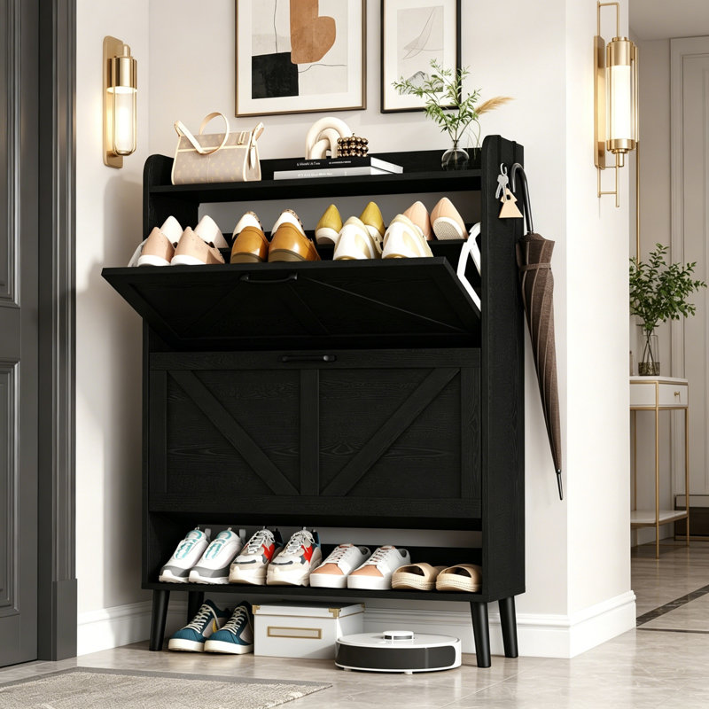 22 Pair Shoe Storage Cabinet, Black